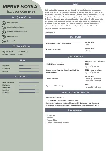 Yabancı Dil Öğretmeni Cv Örnekleri cv indir